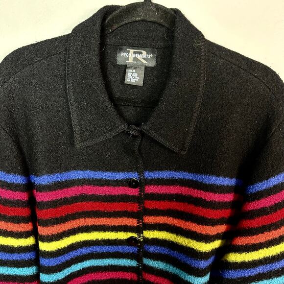 Requirements sweater jacket XL extra large rainbow cardigan black stripe serape - Picture 9 of 11